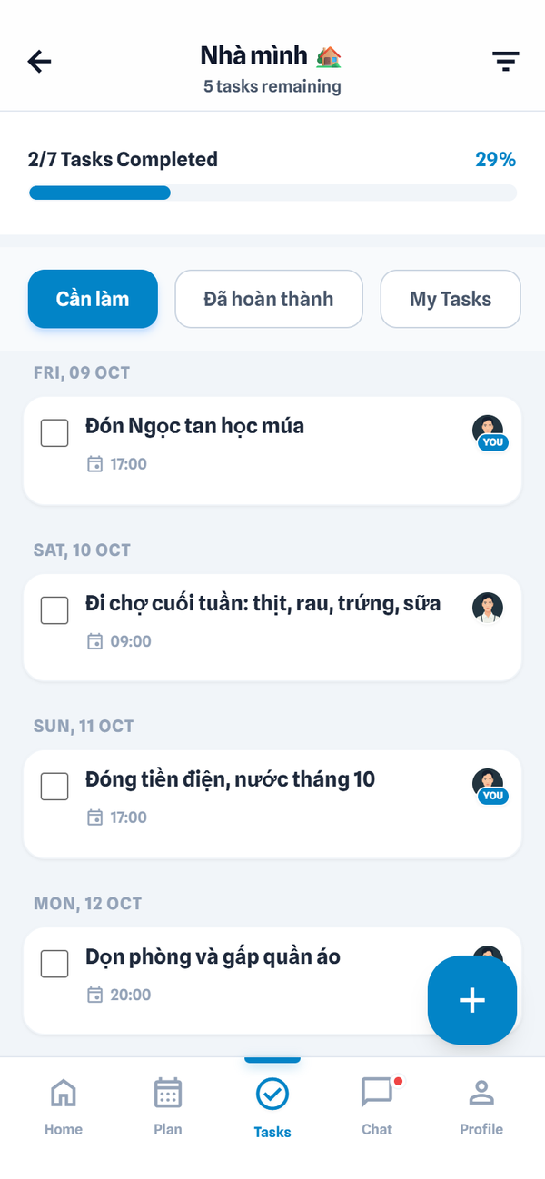 Shared to-do list with tasks assigned to family members