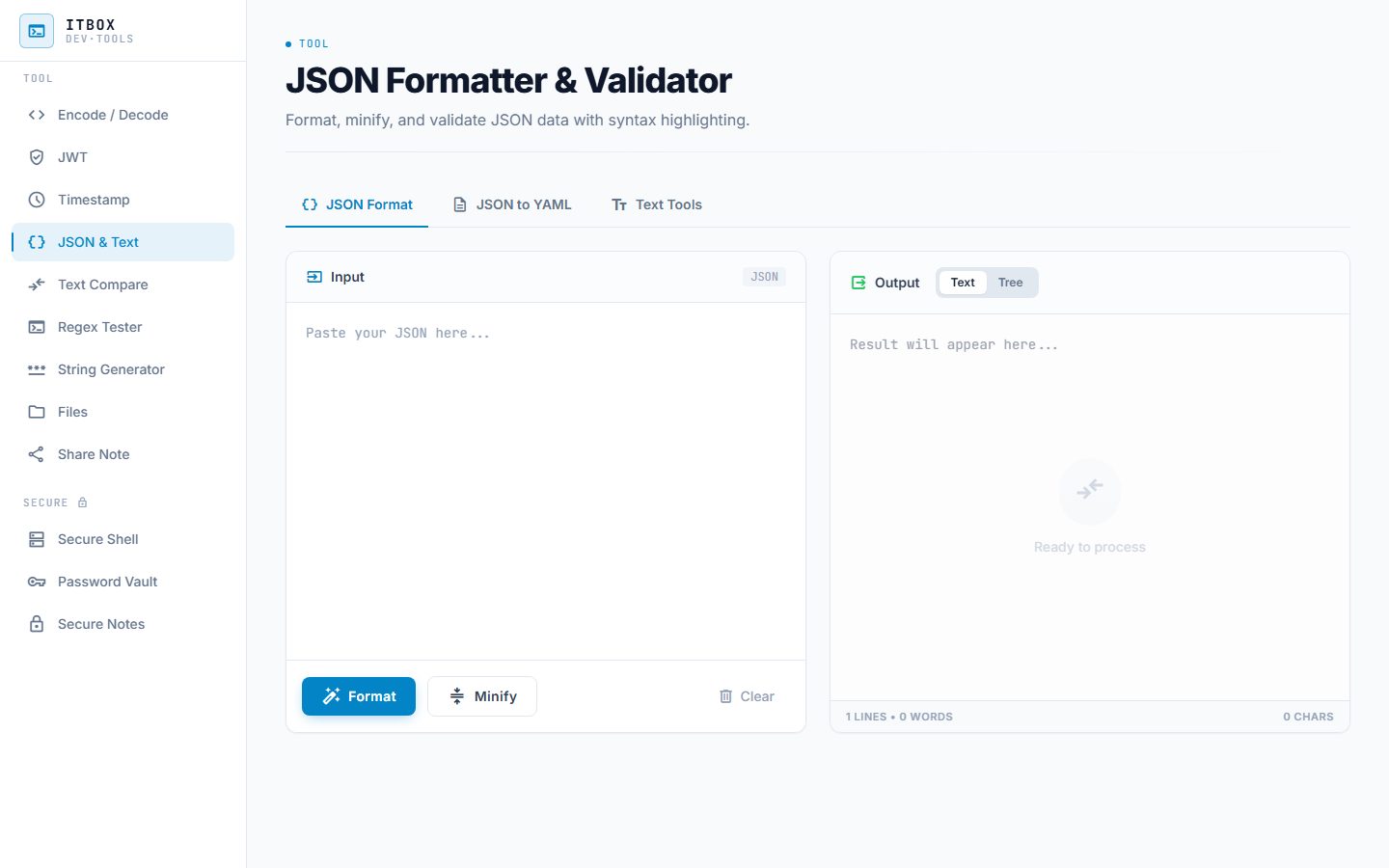ITBOX JSON formatter screen